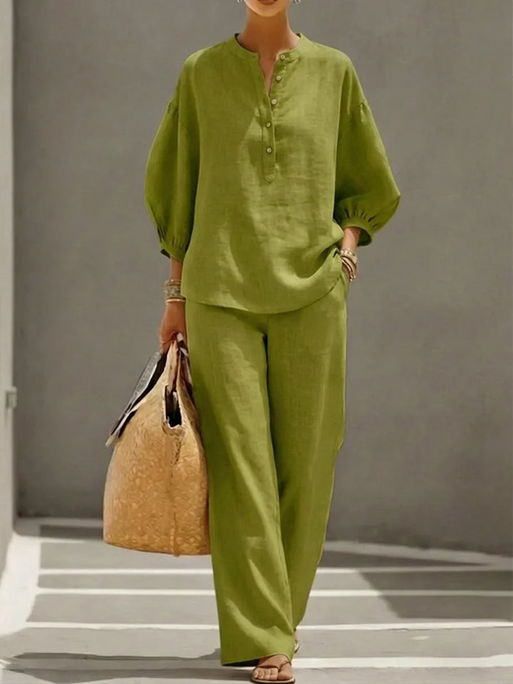 Janice™ | Relaxed Linen Button-Up Two-Piece Set