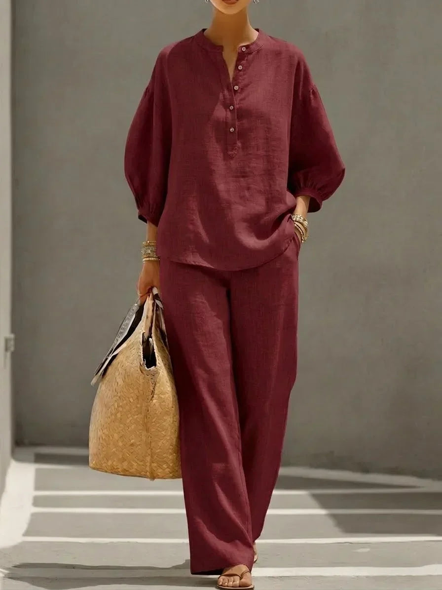 Janice™ | Relaxed Linen Button-Up Two-Piece Set