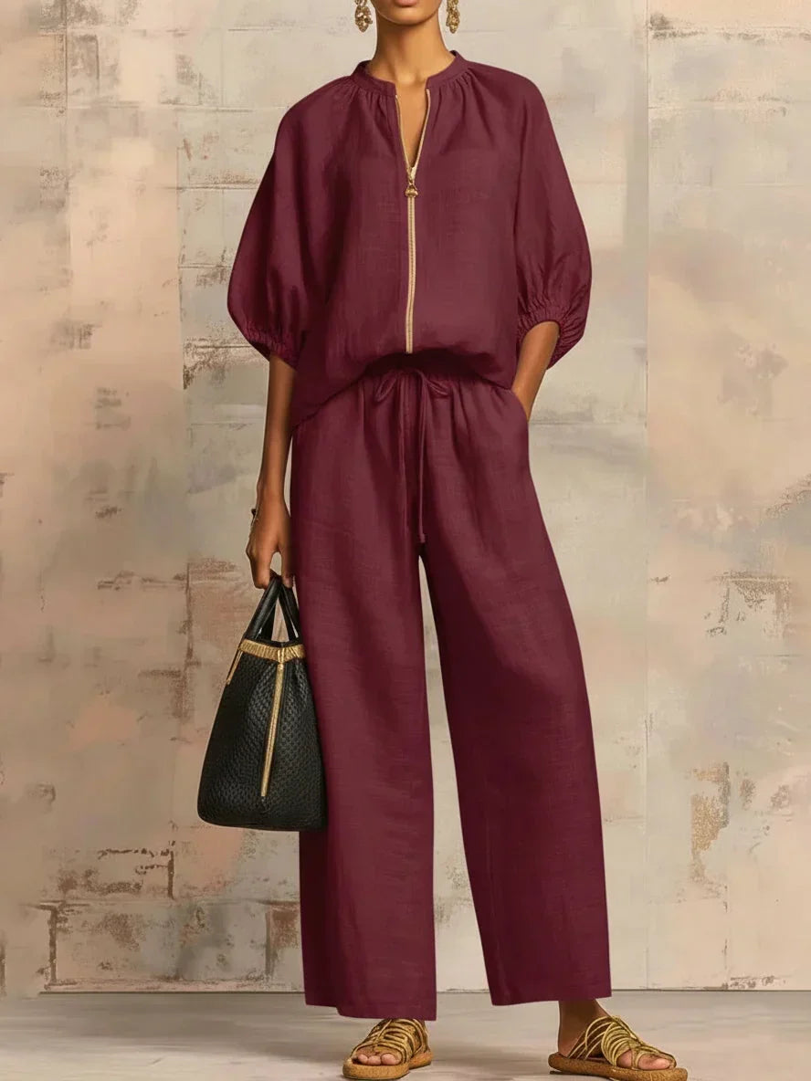 Amélie™ | Effortless Linen Zip Two-Piece Set