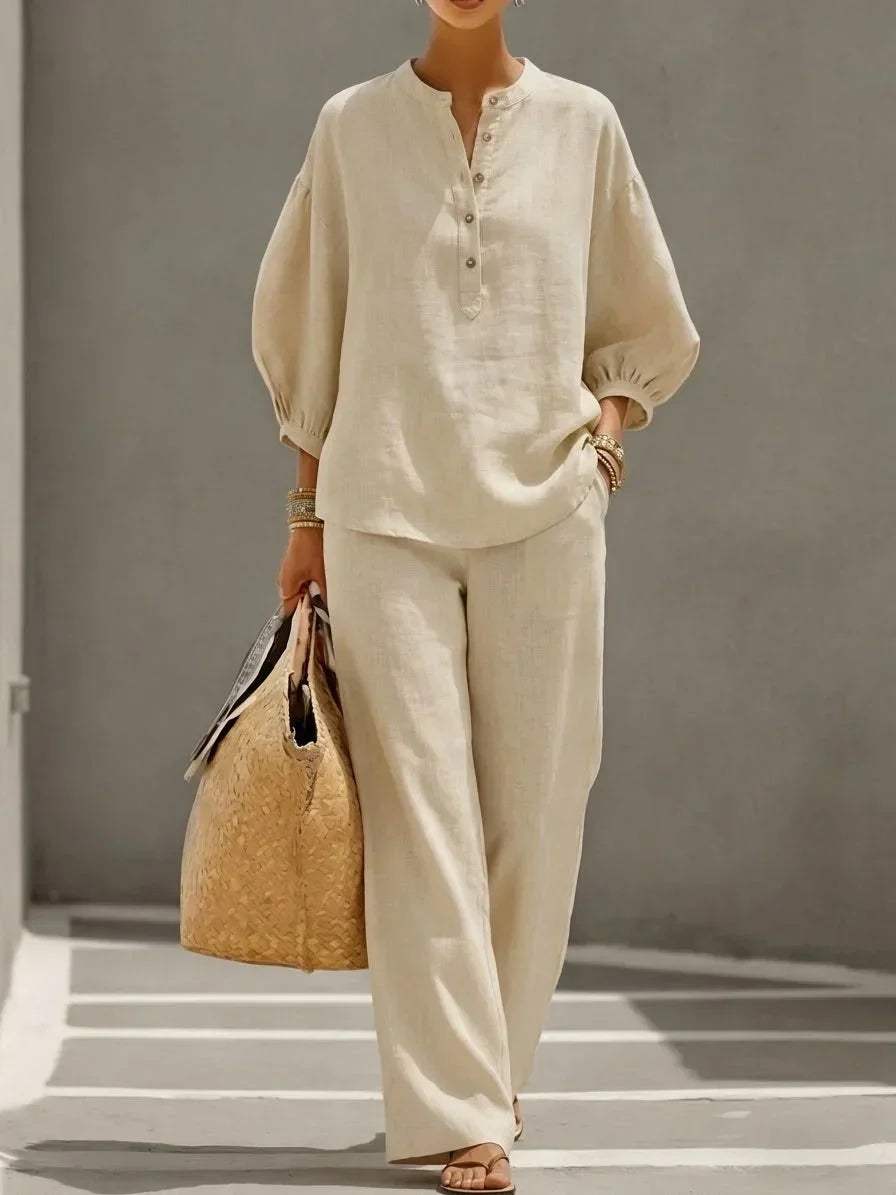 Janice™ | Relaxed Linen Button-Up Two-Piece Set
