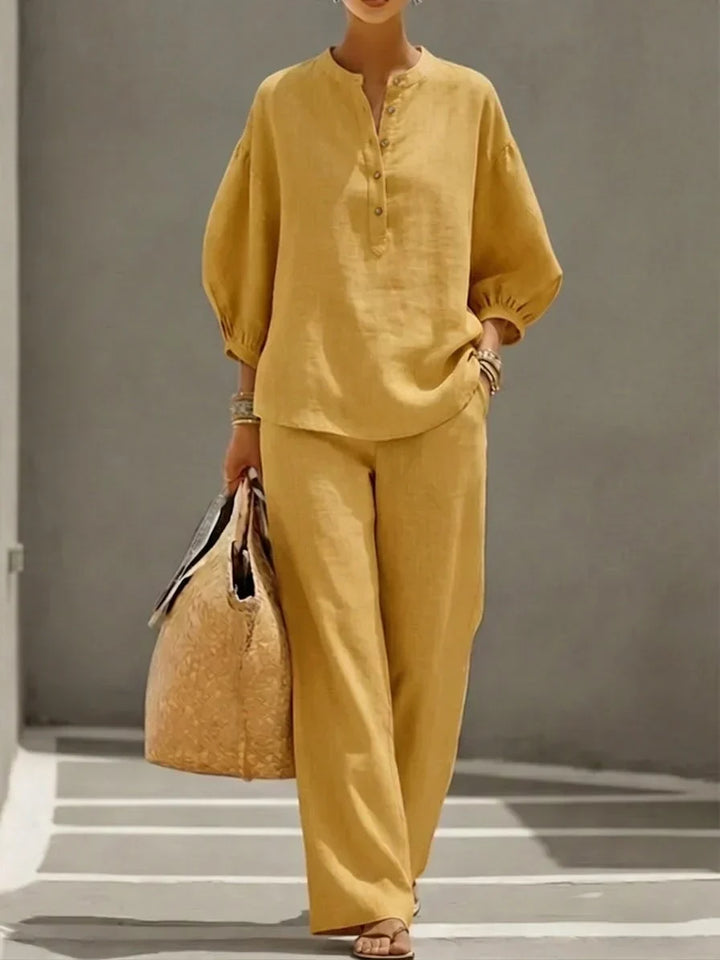 Janice™ | Relaxed Linen Button-Up Two-Piece Set
