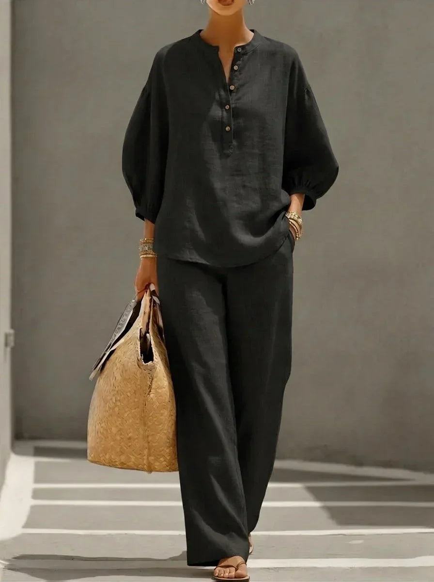 Janice™ | Relaxed Linen Button-Up Two-Piece Set