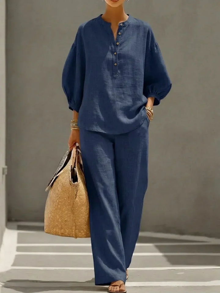 Janice™ | Relaxed Linen Button-Up Two-Piece Set