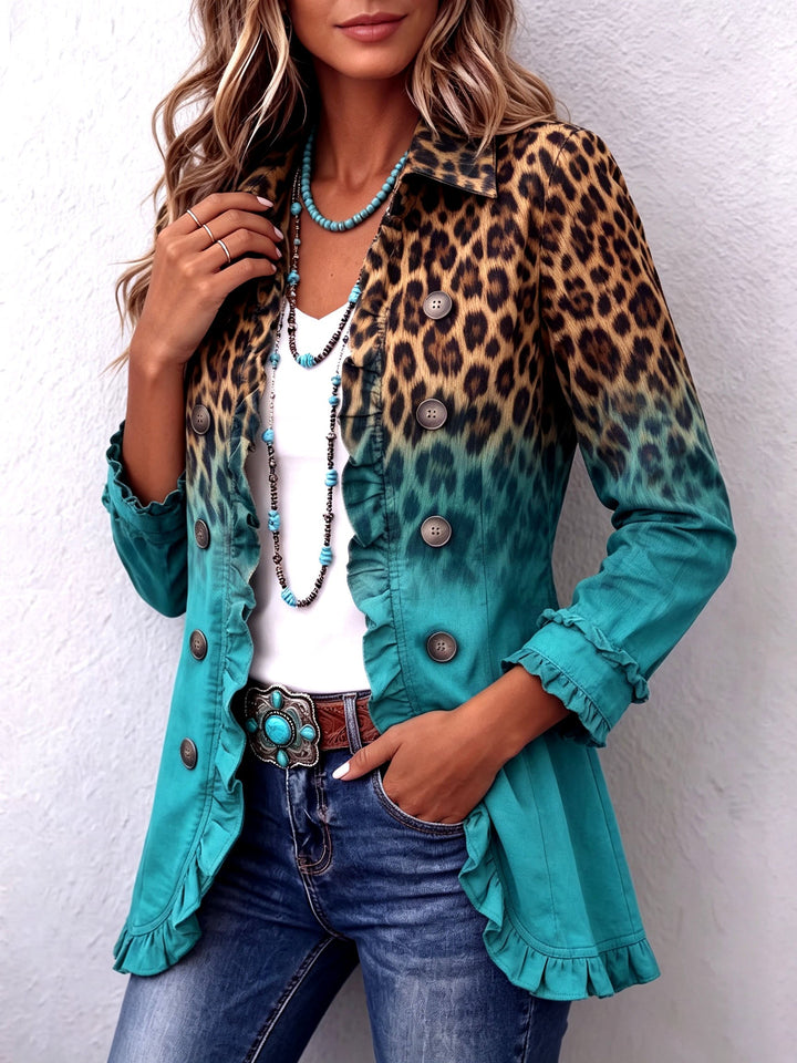 April™ | Leopard Ombre Ruffle Blazer Jacket