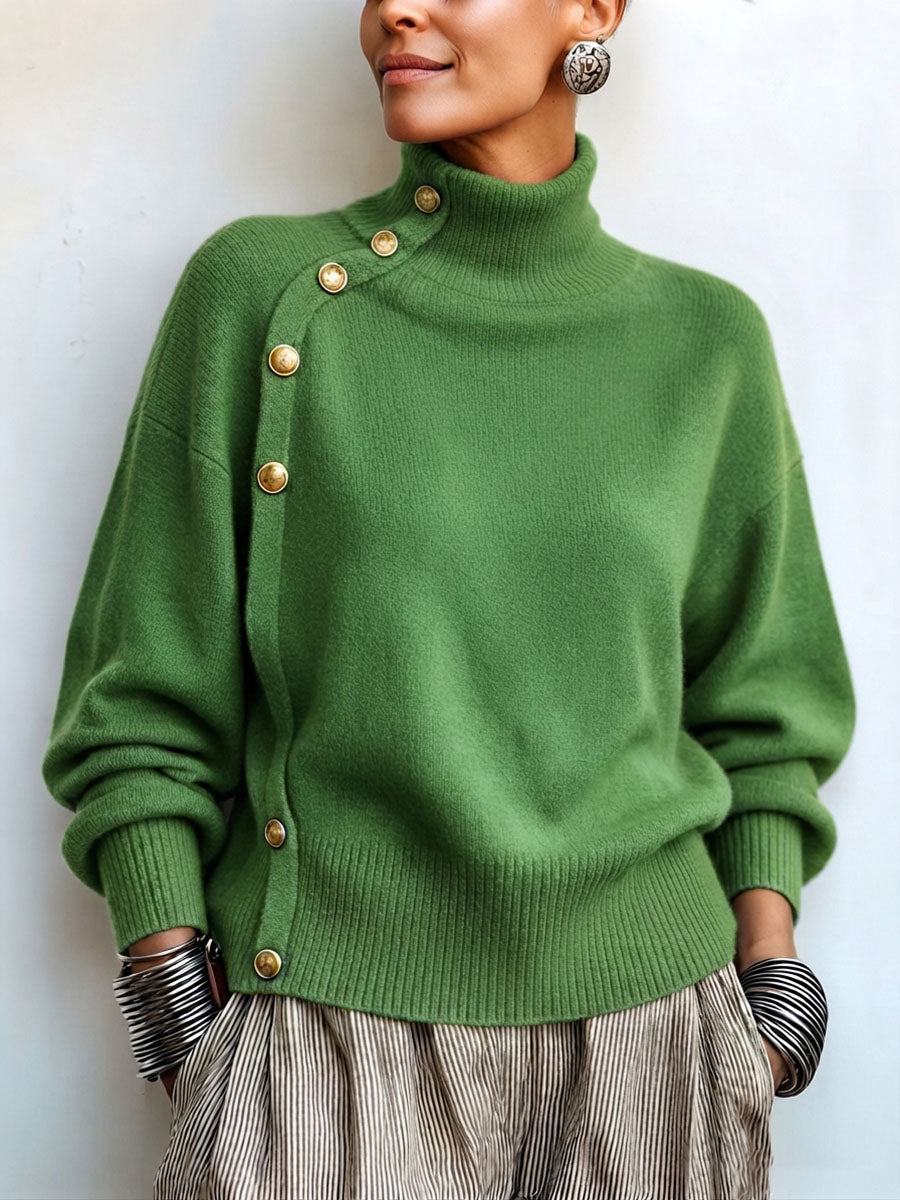 Adele™ Gold-Button Turtleneck