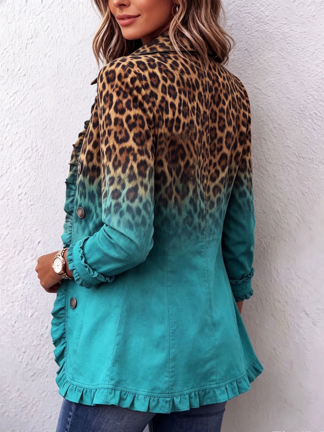 April™ | Leopard Ombre Ruffle Blazer Jacket
