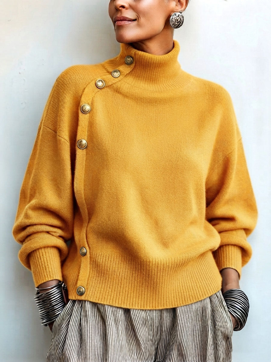 Adele™ Gold-Button Turtleneck