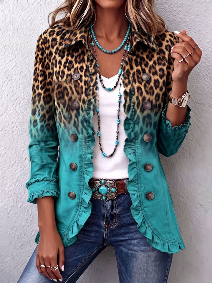 April™ | Leopard Ombre Ruffle Blazer Jacket