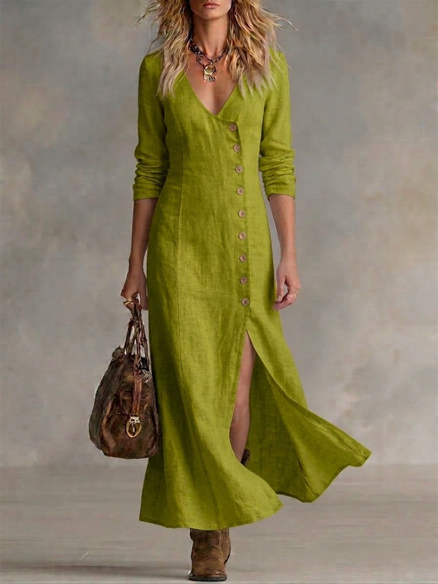 Doris Button-Front Maxi Dress