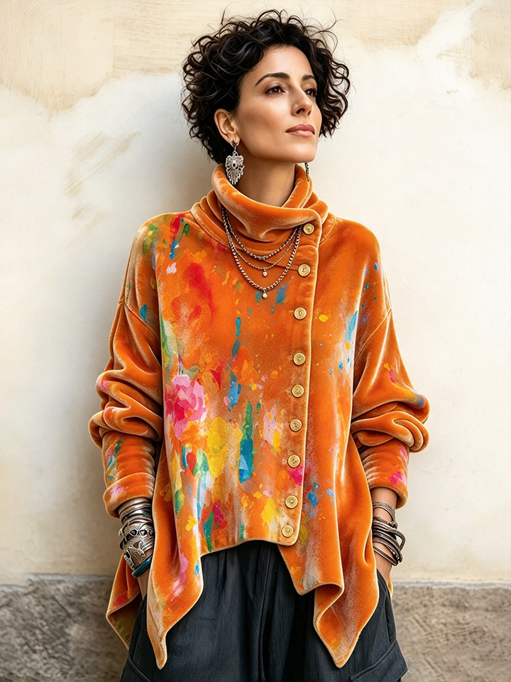 Lennox™ Asymmetric Printed Velvet Top