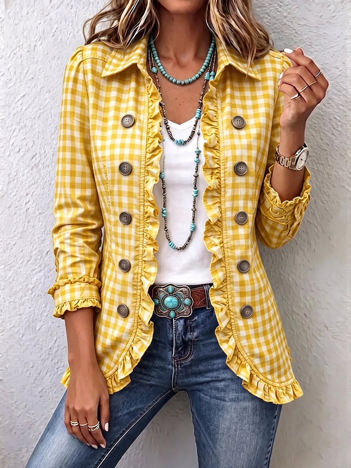 Arlette™ | Gingham Ruffled Button-Down Jacket