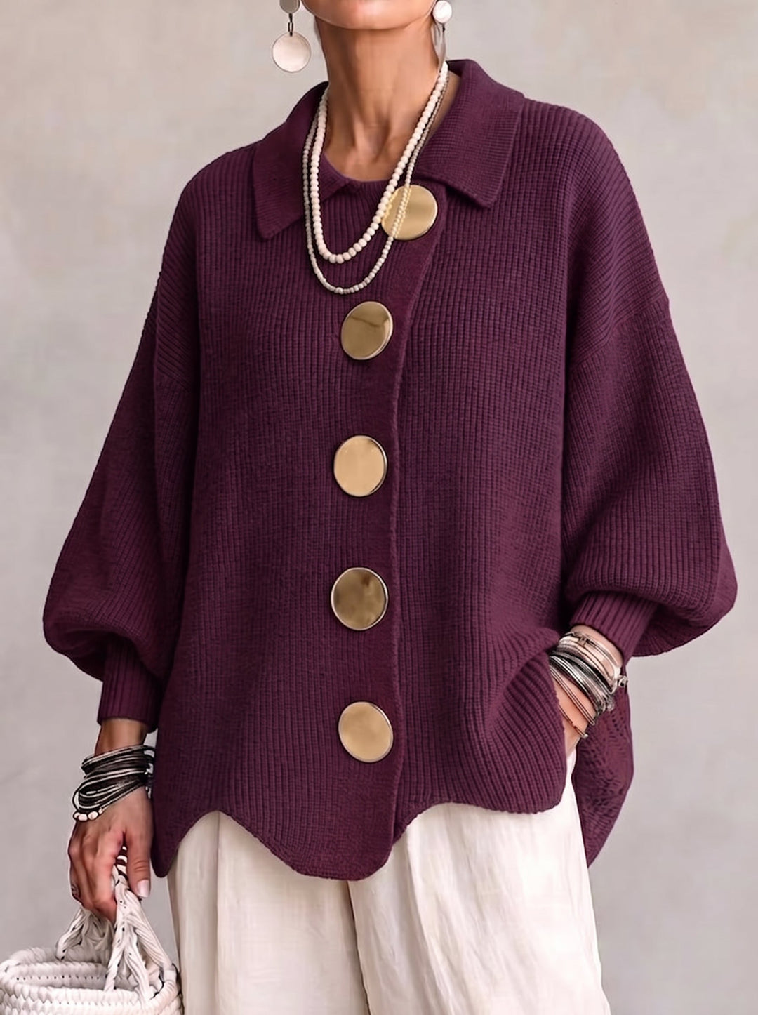 Maren™ Gold-Button Knit Cardigan