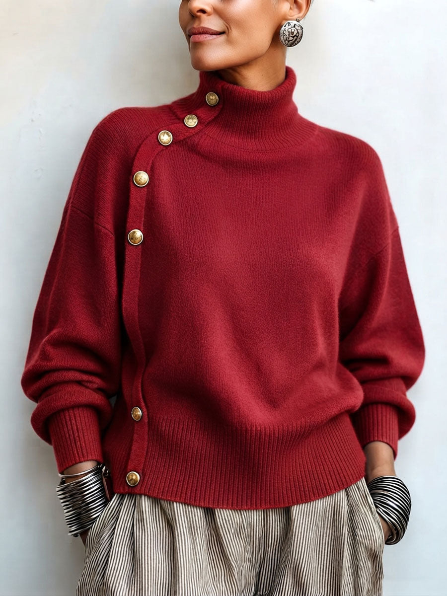 Adele™ Gold-Button Turtleneck