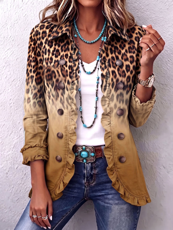 April™ | Leopard Ombre Ruffle Blazer Jacket