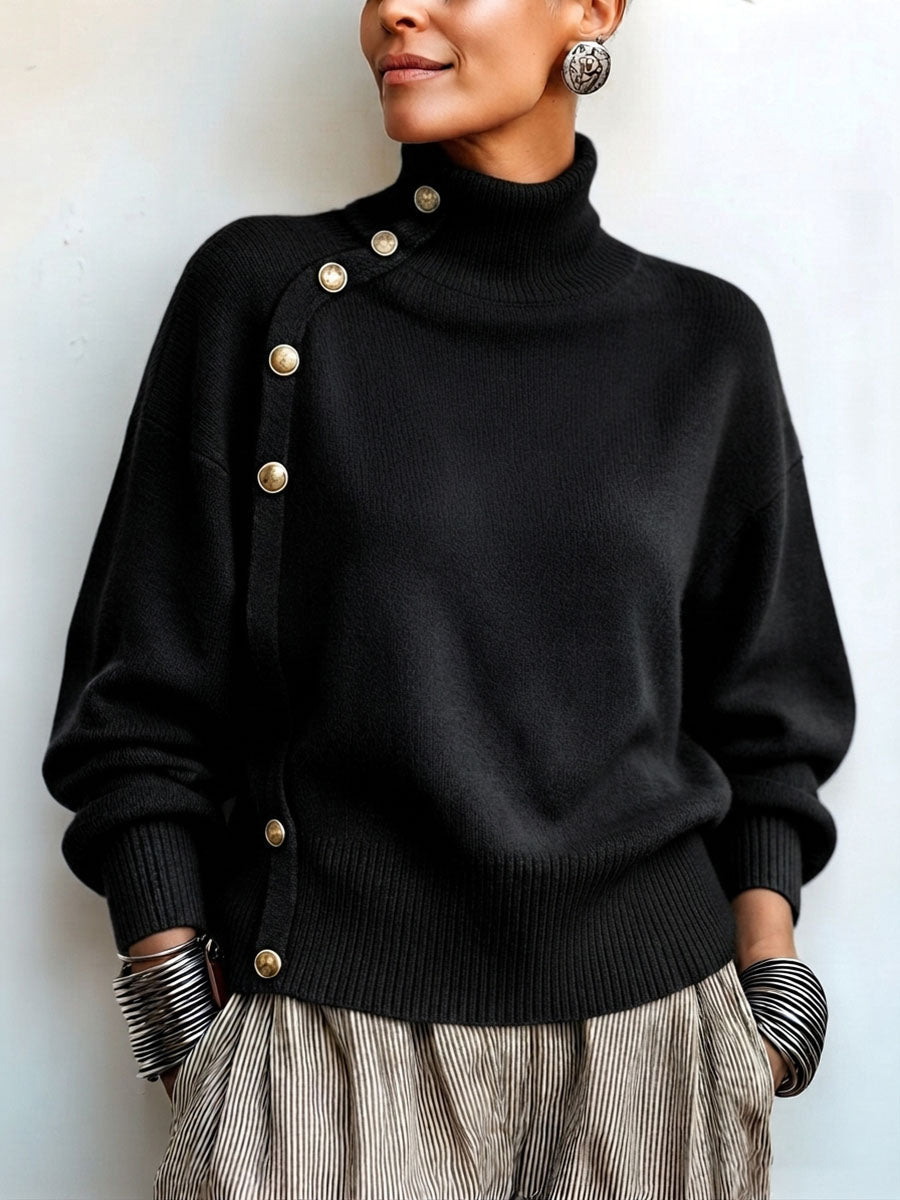Adele™ Gold-Button Turtleneck
