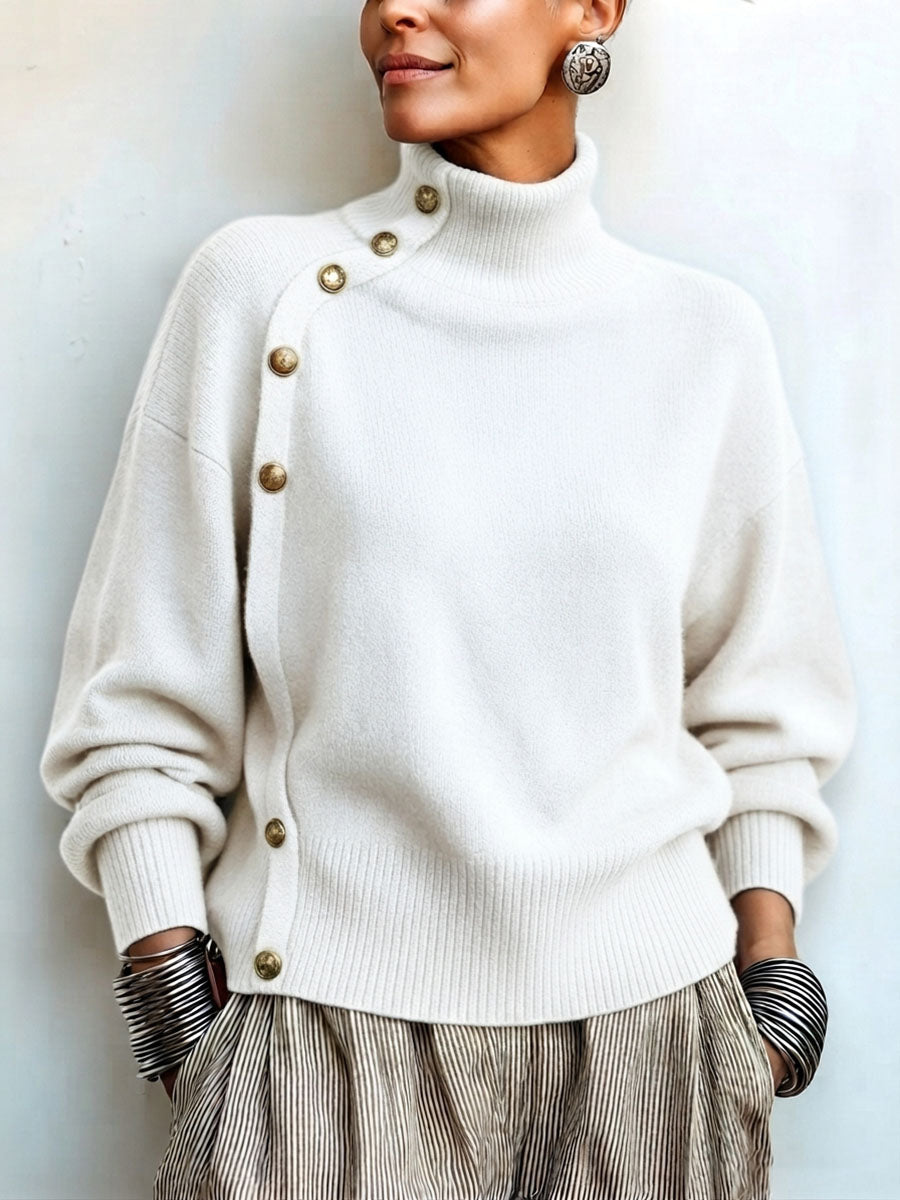 Adele™ Gold-Button Turtleneck