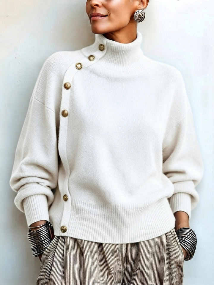 Adele™ Gold-Button Turtleneck