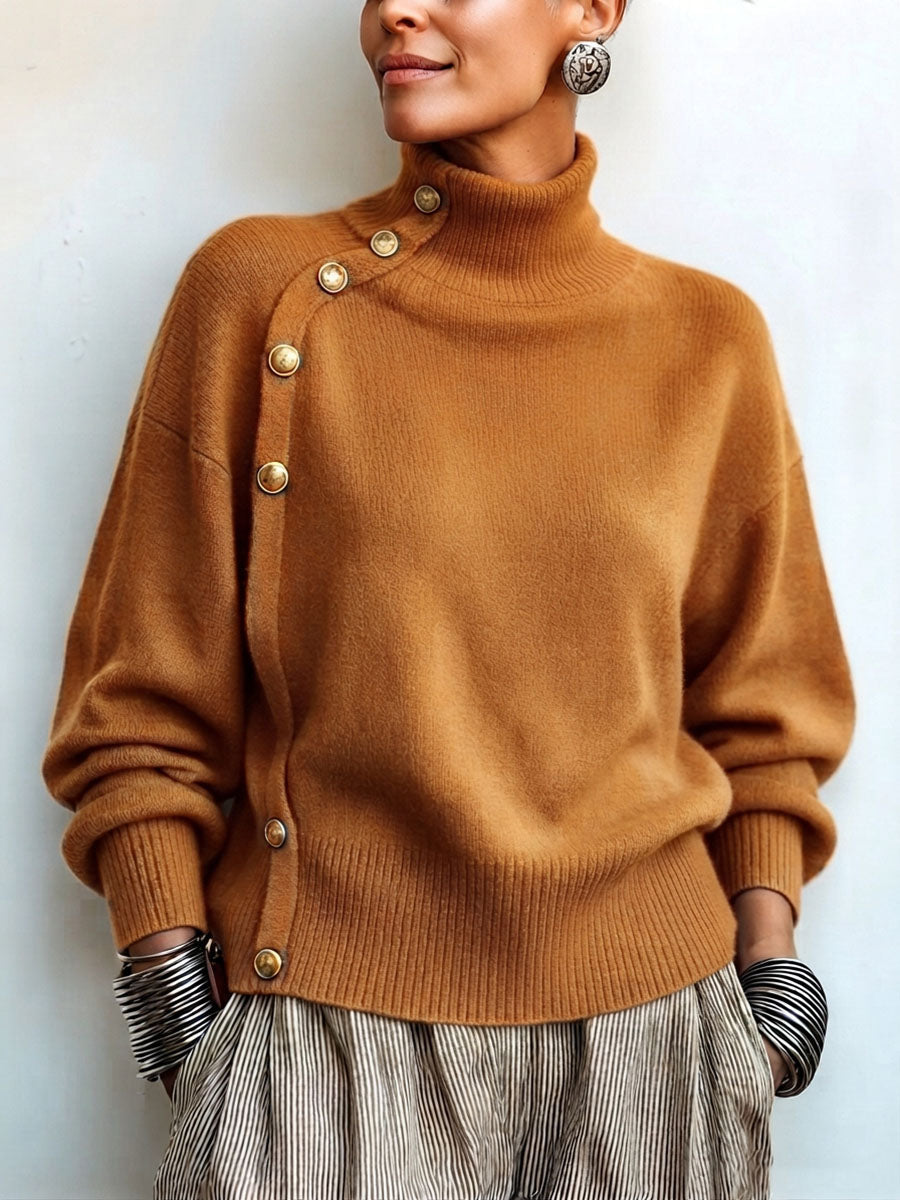 Adele™ Gold-Button Turtleneck