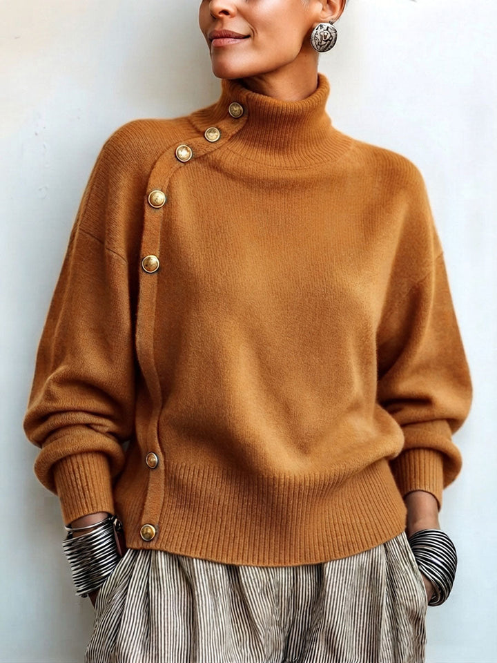 Adele™ Gold-Button Turtleneck