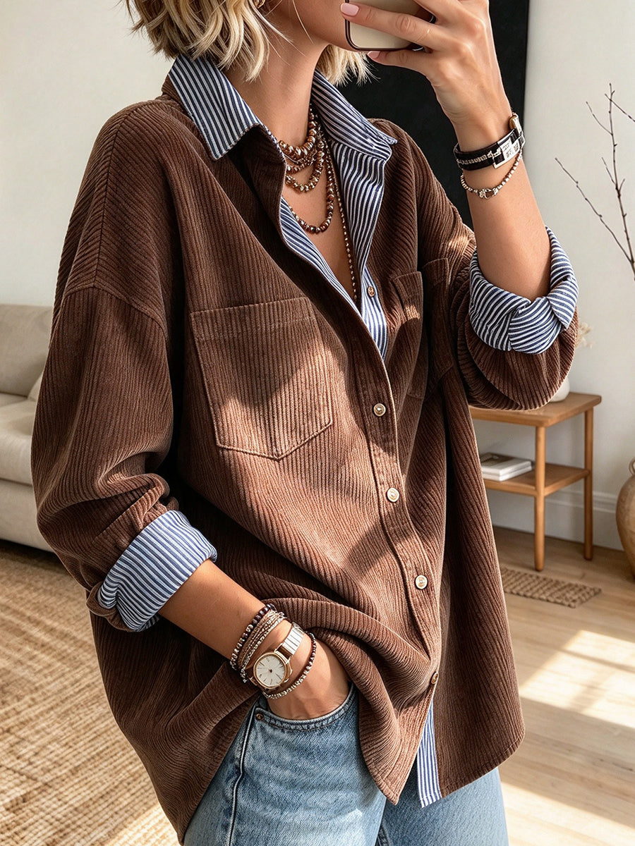 Trixie™ Striped-Trim Ribbed Overshirt