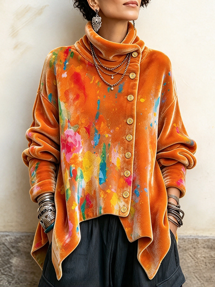 Lennox™ Asymmetric Printed Velvet Top