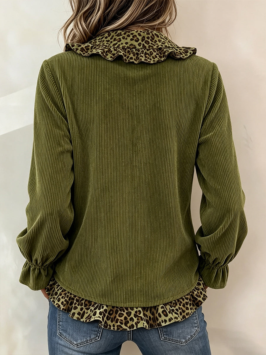 Loretta™ Leopard-Trim Ruffle Blouse