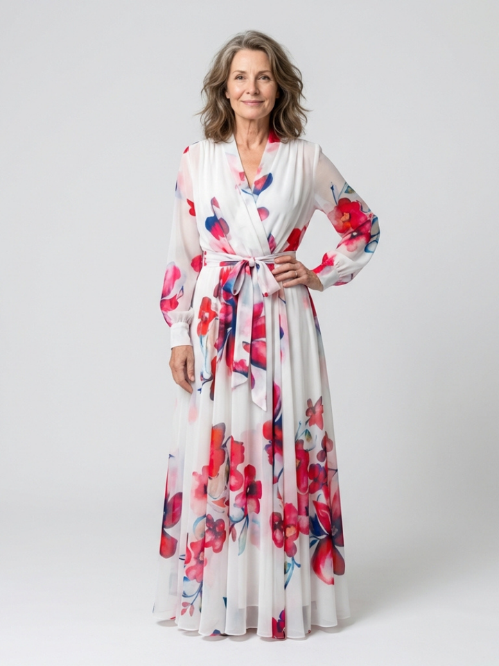 Lillian™ | Floral Long Sleeve Wrap Maxi Dress