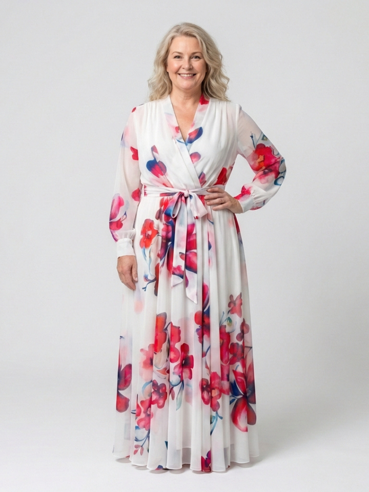 Lillian™ | Floral Long Sleeve Wrap Maxi Dress