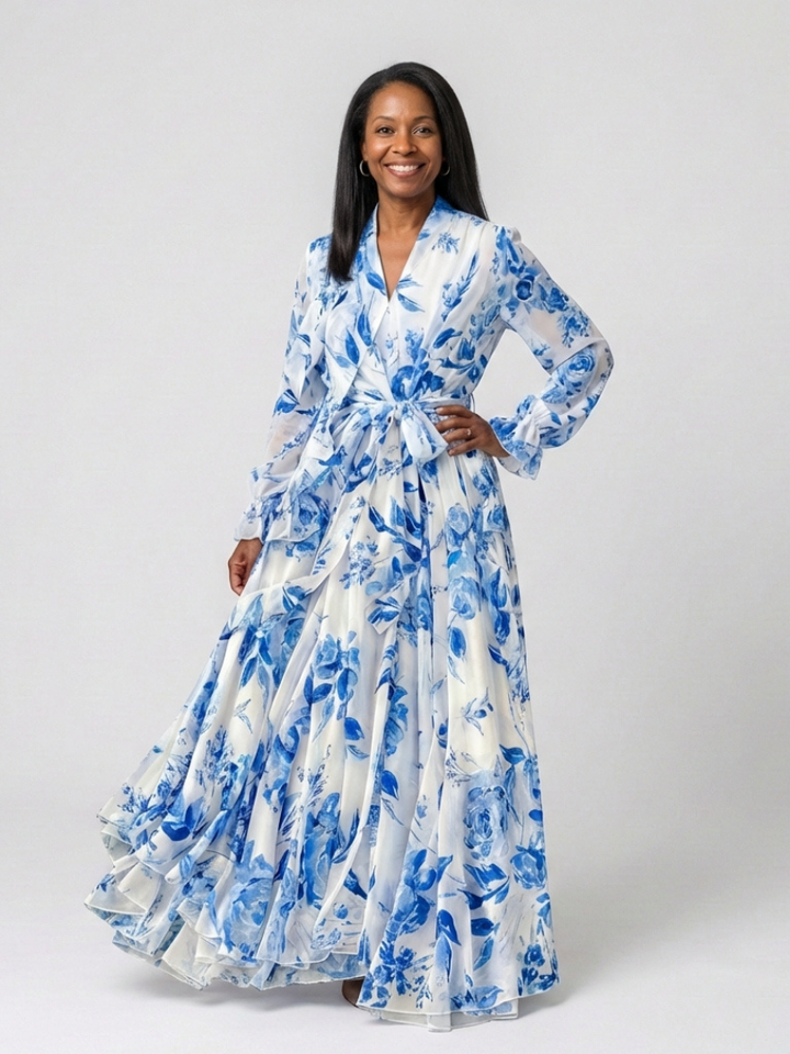 Lillian™ | Floral Long Sleeve Wrap Maxi Dress