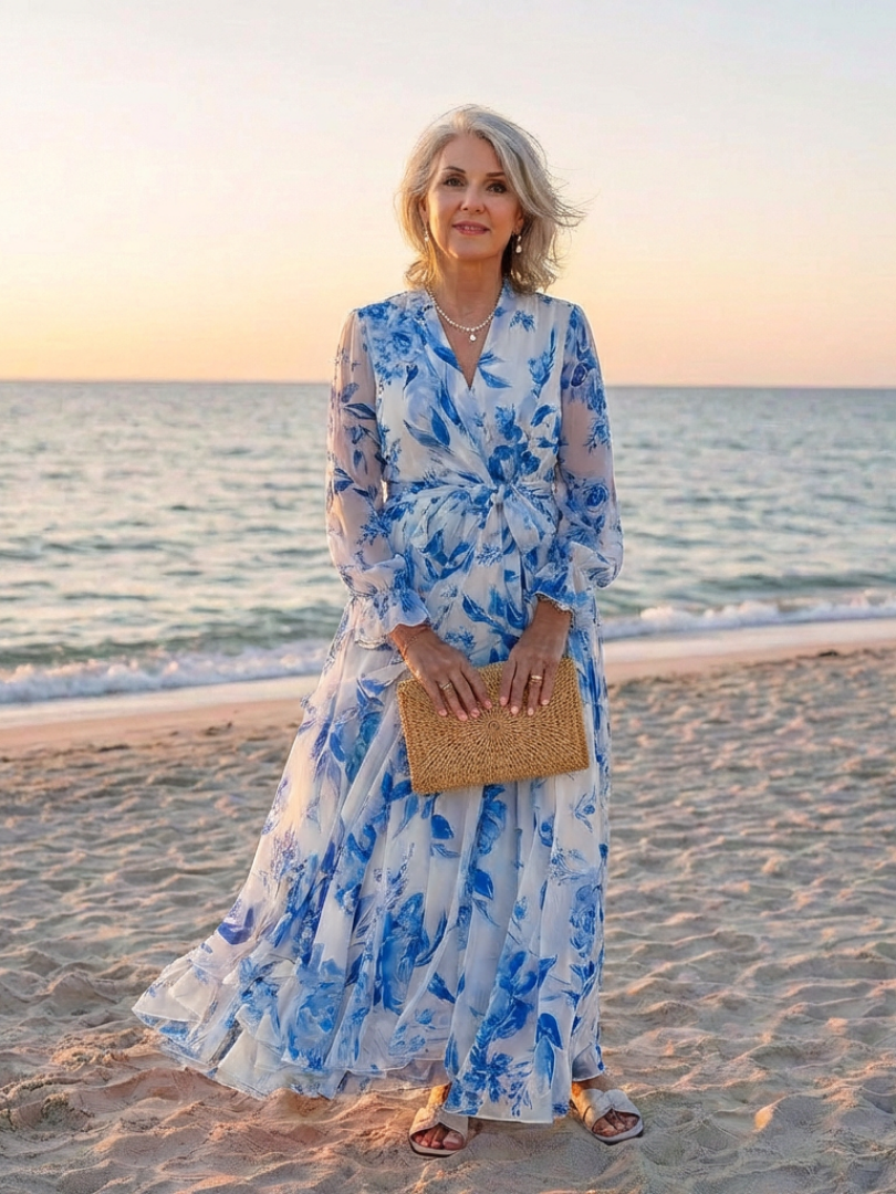 Lillian™ | Floral Long Sleeve Wrap Maxi Dress