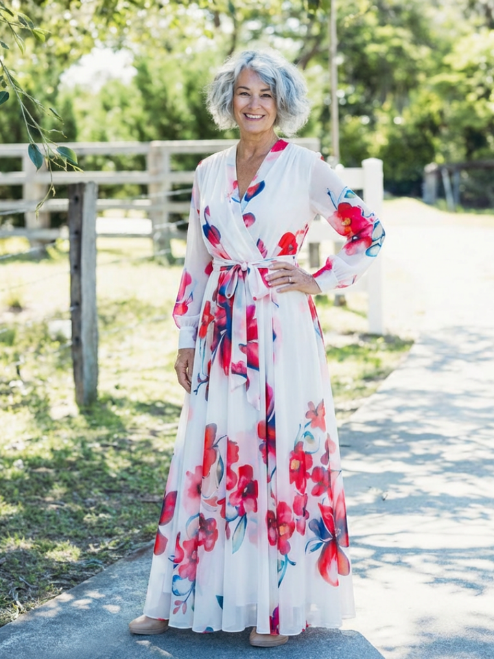 Lillian™ | Floral Long Sleeve Wrap Maxi Dress