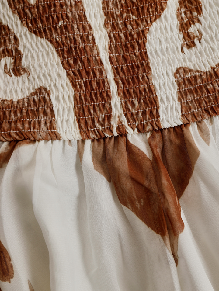 Vintage Bohemia Halter Neck Brown Western Print Off White Chiffon Split Maxi Dress
