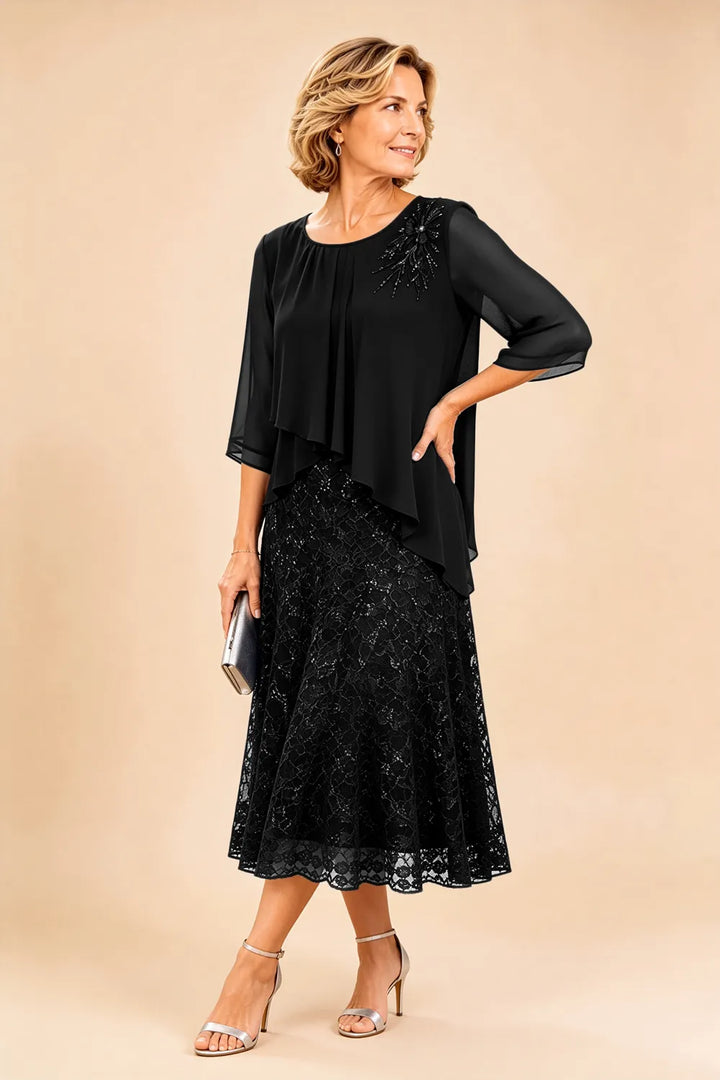Cecilia™ Elegant Lace Overlay Evening Dress