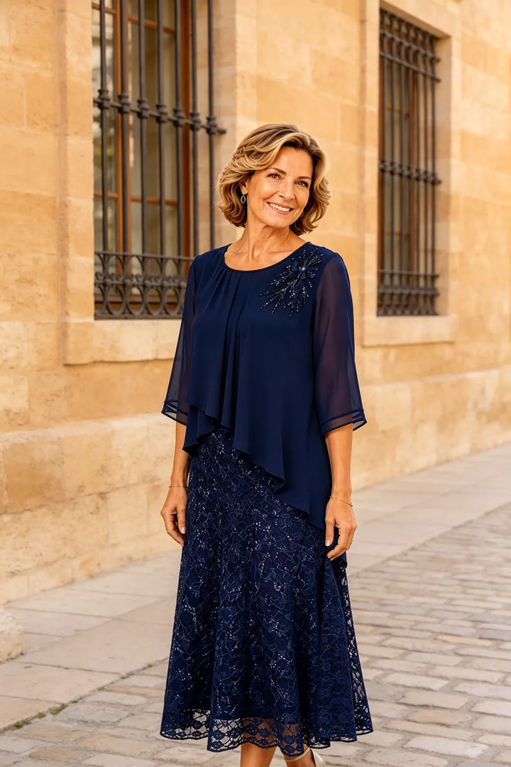 Cecilia™ Elegant Lace Overlay Evening Dress