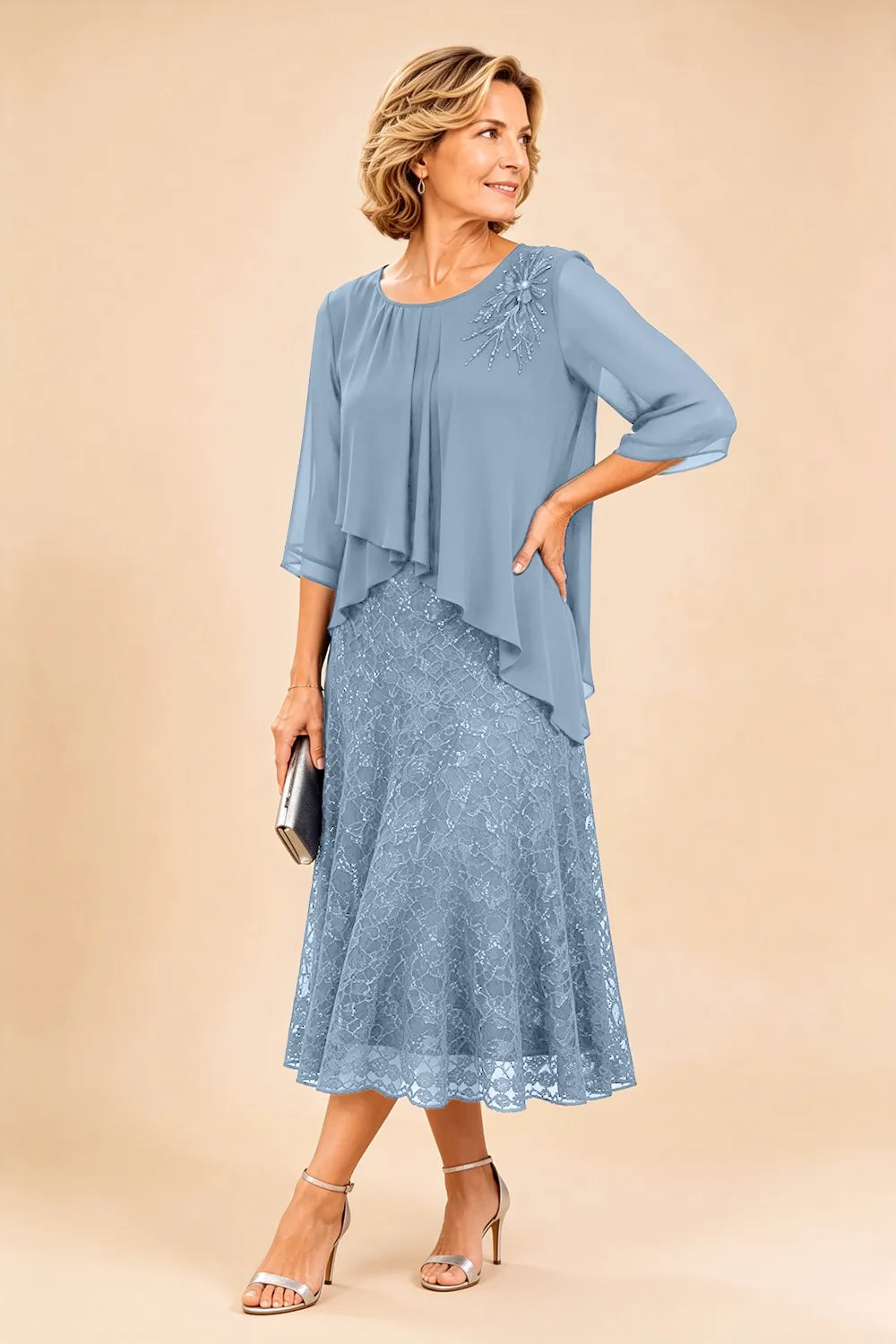 Cecilia™ Elegant Lace Overlay Evening Dress