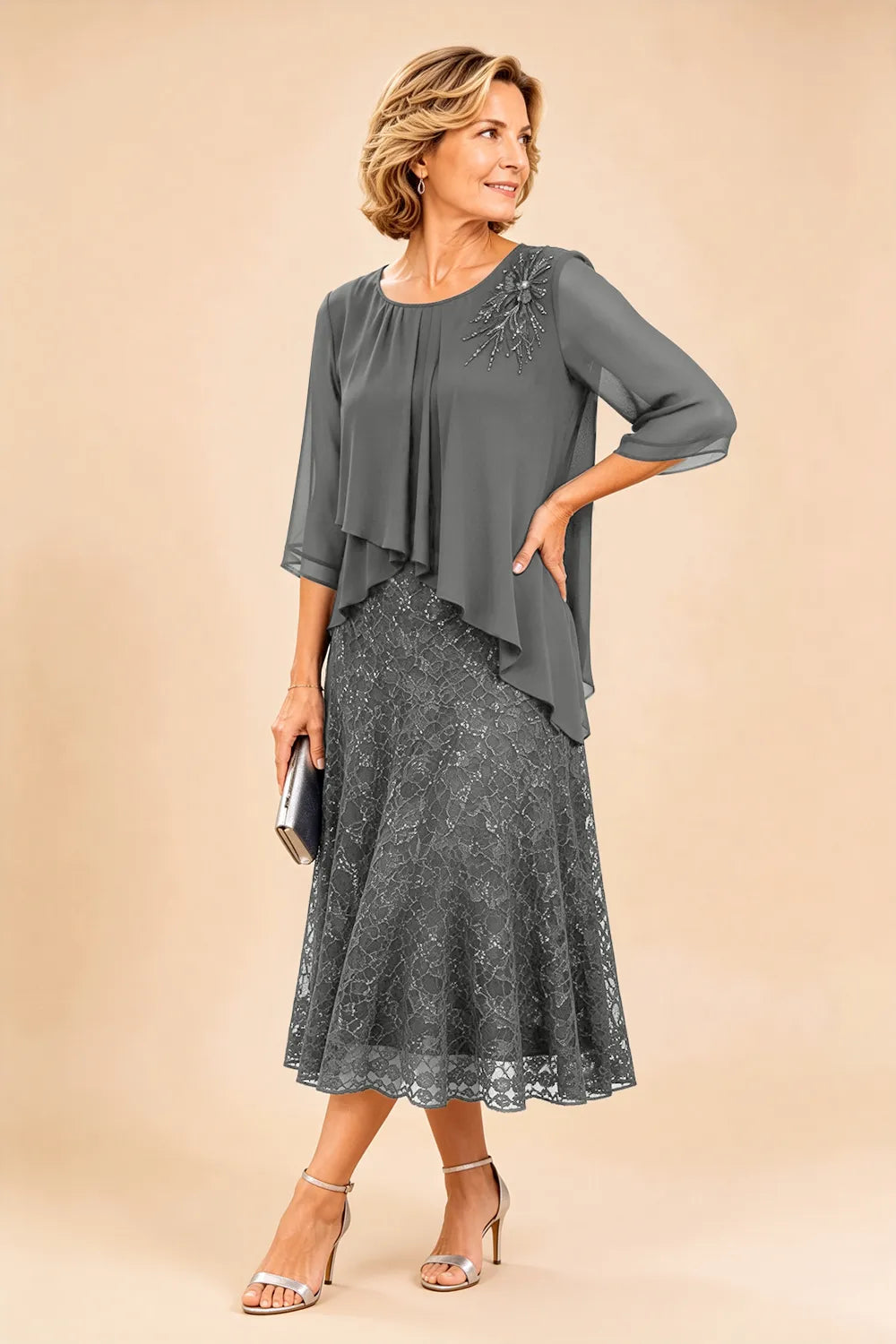 Cecilia™ Elegant Lace Overlay Evening Dress