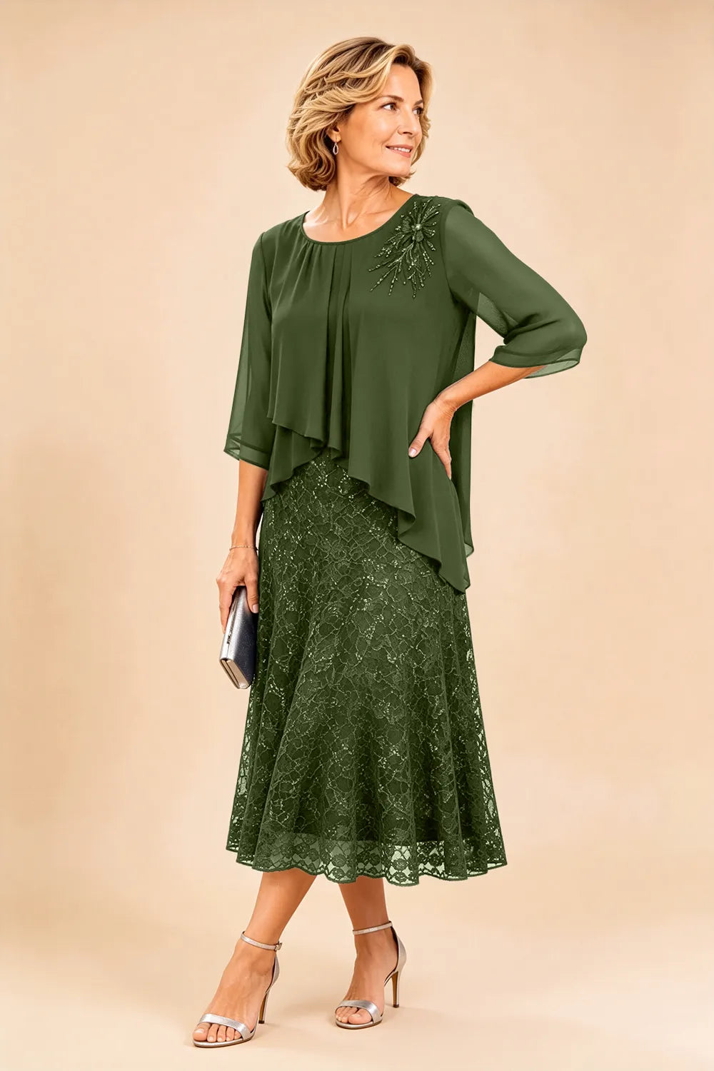 Cecilia™ Elegant Lace Overlay Evening Dress
