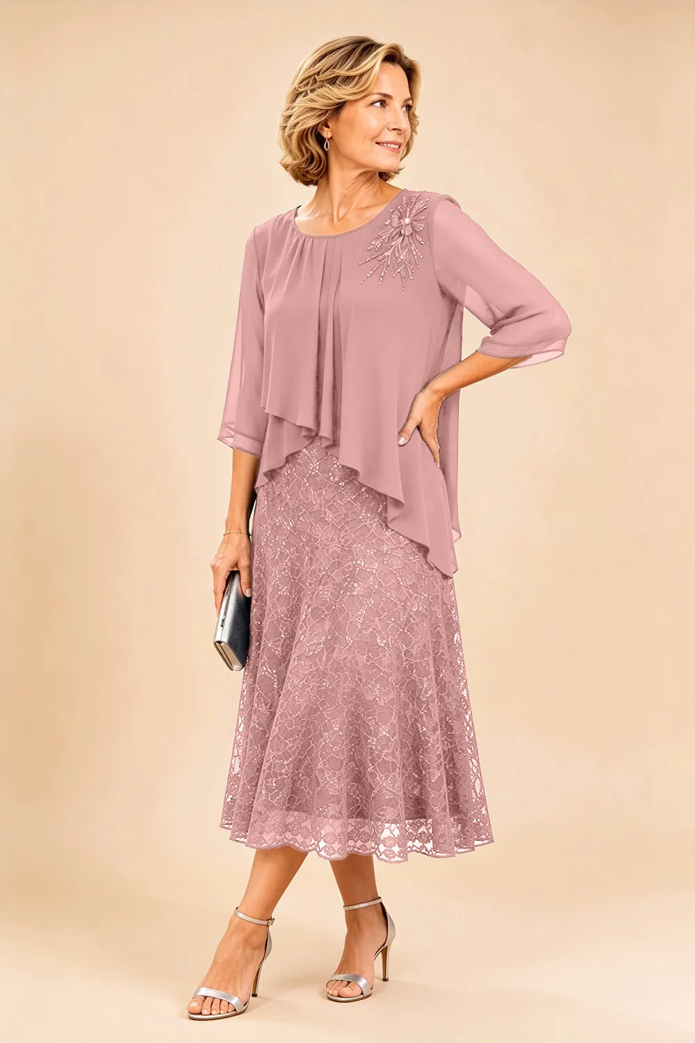 Cecilia™ Elegant Lace Overlay Evening Dress