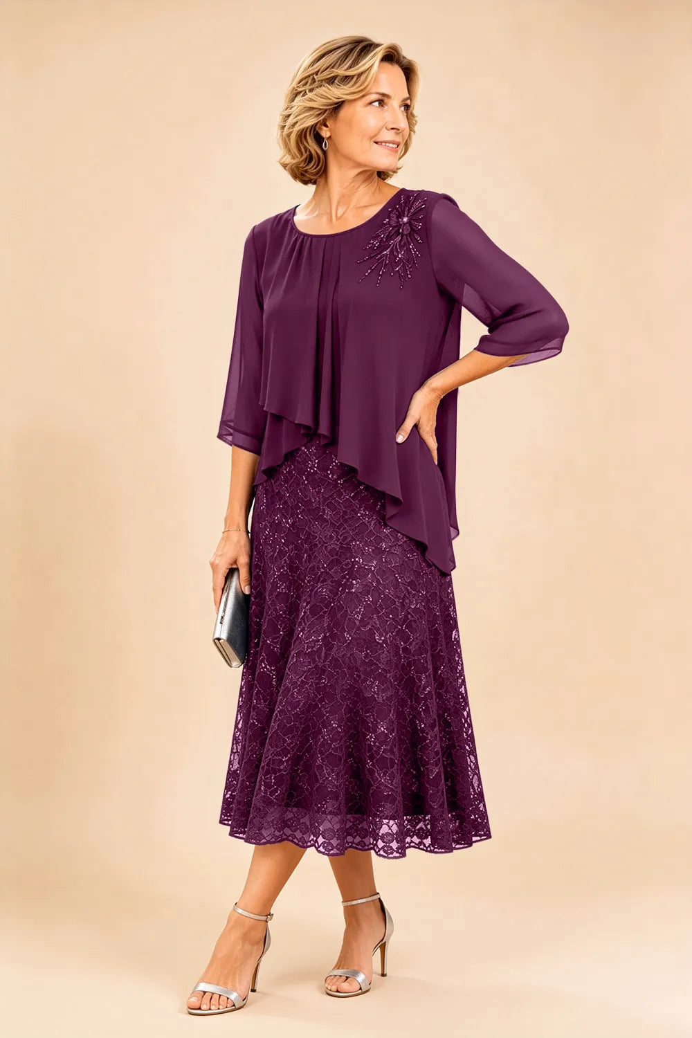 Cecilia™ Elegant Lace Overlay Evening Dress