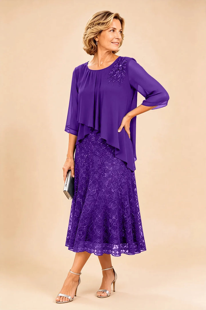 Cecilia™ Elegant Lace Overlay Evening Dress