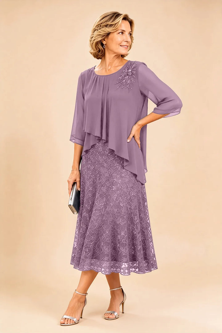 Cecilia™ Elegant Lace Overlay Evening Dress