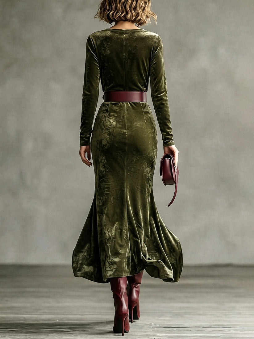 Long Sleeve Velvet Mermaid Maxi Dress