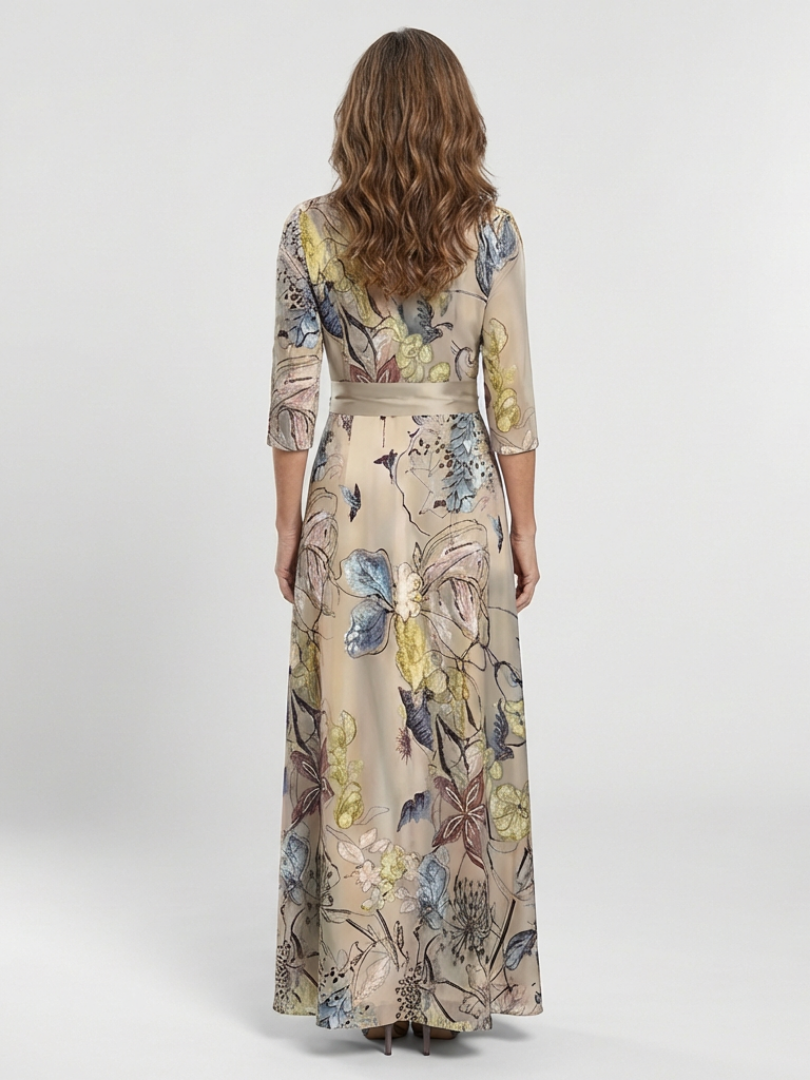 Esther™ | Three Quarter Sleeve Floral Maxi Wrap Dress