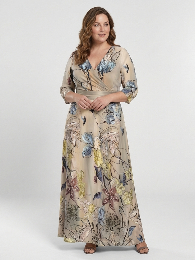 Esther™ | Three Quarter Sleeve Floral Maxi Wrap Dress