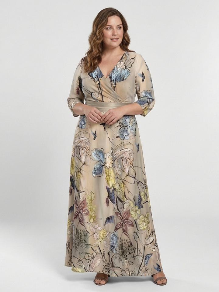 Esther™ | Three Quarter Sleeve Floral Maxi Wrap Dress