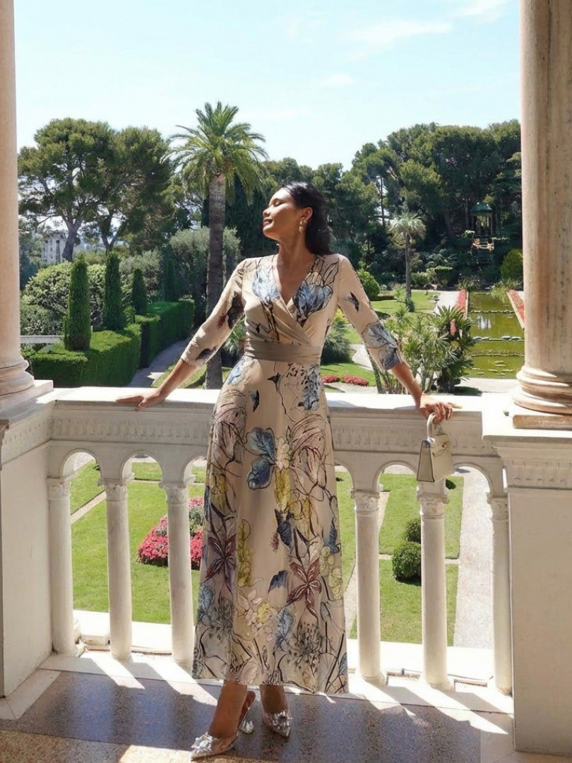 Esther™ | Three Quarter Sleeve Floral Maxi Wrap Dress