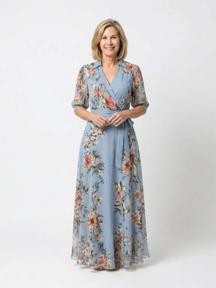 Enid™ | Floral Wrap V Neck Maxi Dress