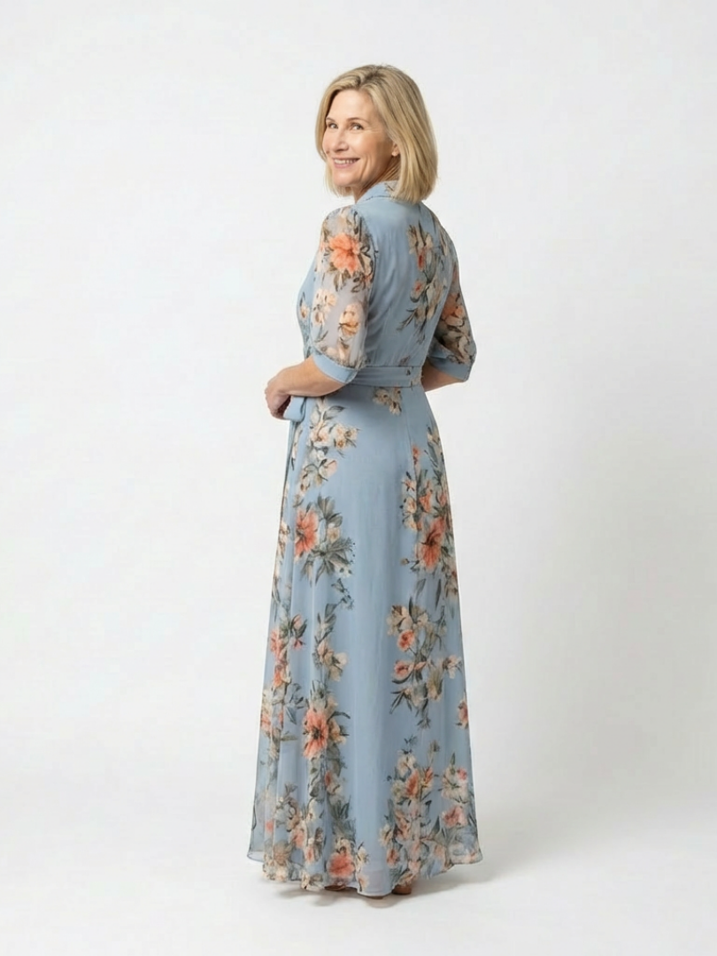 Enid™ | Floral Wrap V Neck Maxi Dress