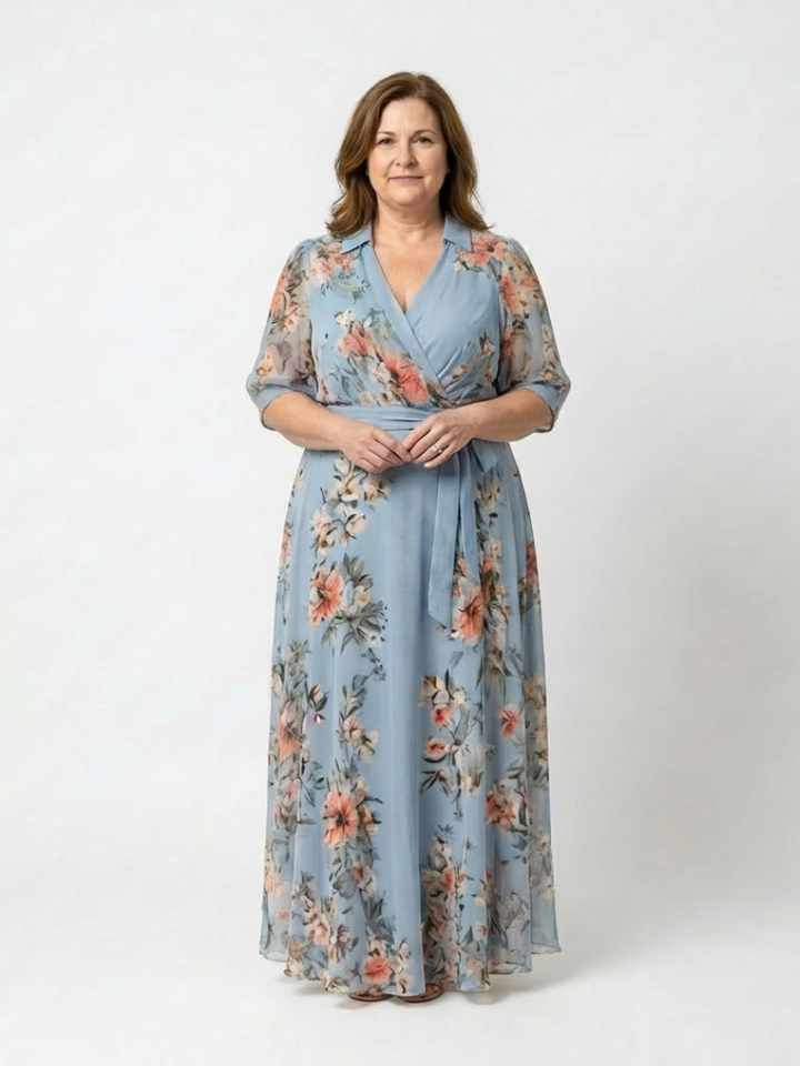 Enid™ | Floral Wrap V Neck Maxi Dress