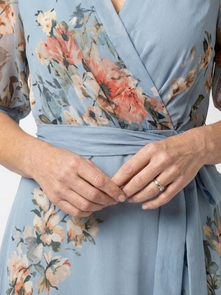 Enid™ | Floral Wrap V Neck Maxi Dress